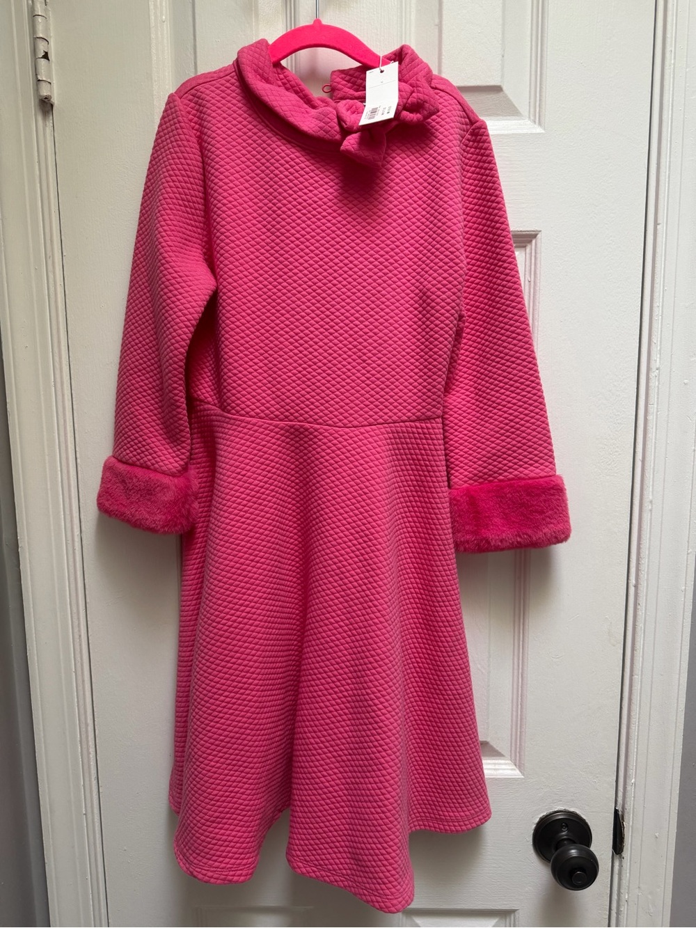 Janie and Jack Bow-Trim Quilted Dress with Fur Cuffs